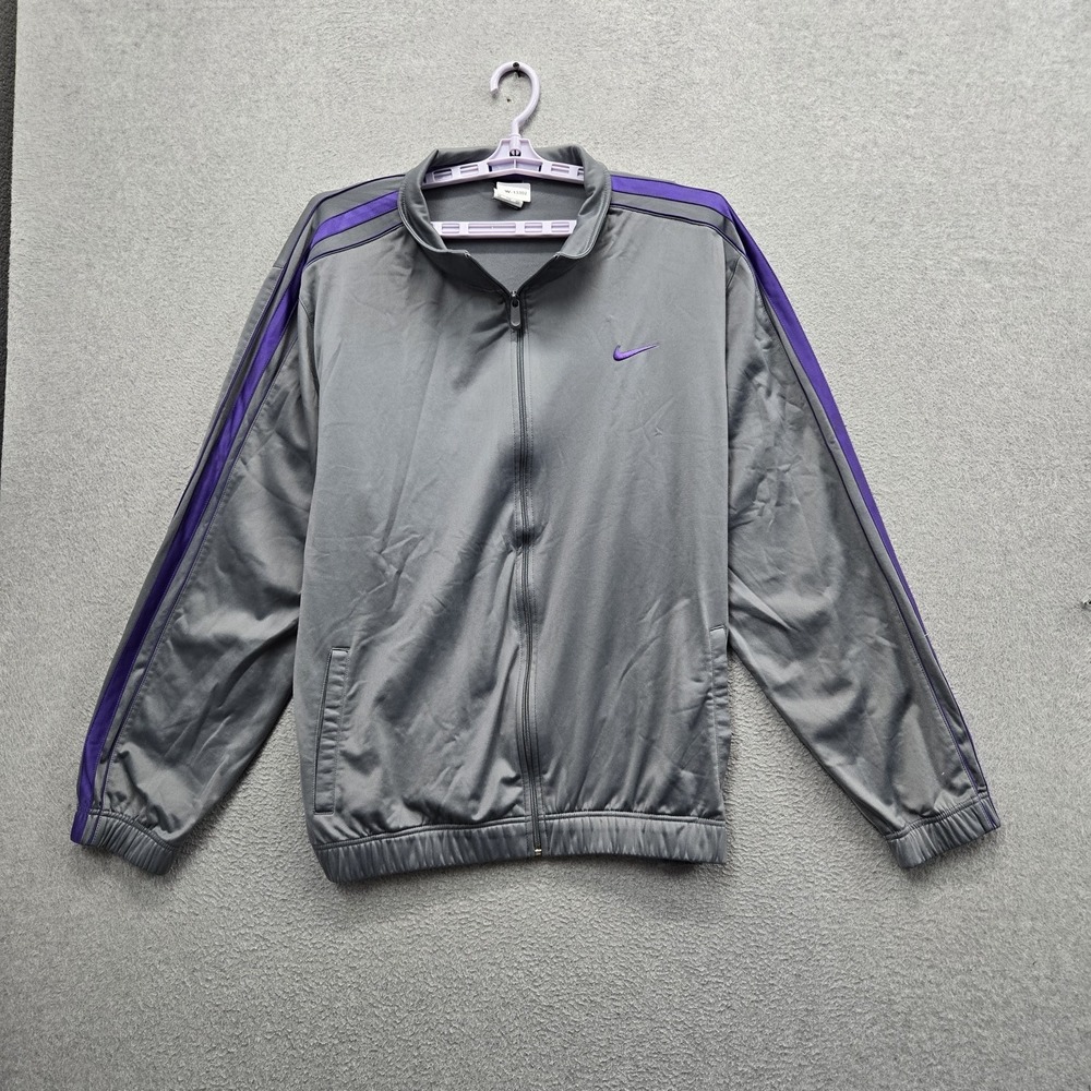 Nike Men Jacket XXL Gray Embroidered Track Activewear Logo Swoosh Embroidered
